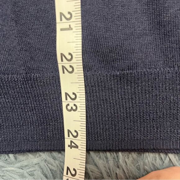 Halogen Navy Puff Sleeve Merino Wool Sweater Size M - Picture 6 of 6